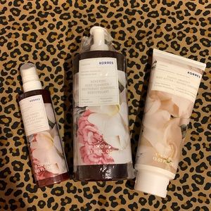 Korres Renewing body cleanser, body butter and body firming spray set. New!
